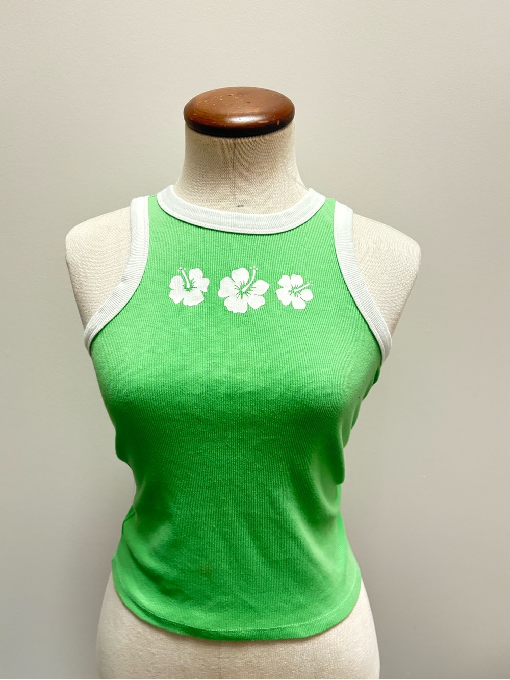 Y2K Neon Green Hawaiian Floral Halter Tank 🌺💚
